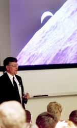 First scientist to walk on moon shares discoveries with students