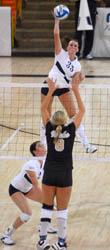 Nielson ties school record, Aggie spikers sweep through the weekend, winning two