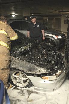 Car fire shuts down parking terrace