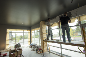 Preston Parker, the co-owner of Morty's and Andy Jordan, the manager, do construction of the restaurant in preparation for it's opening on september 15.