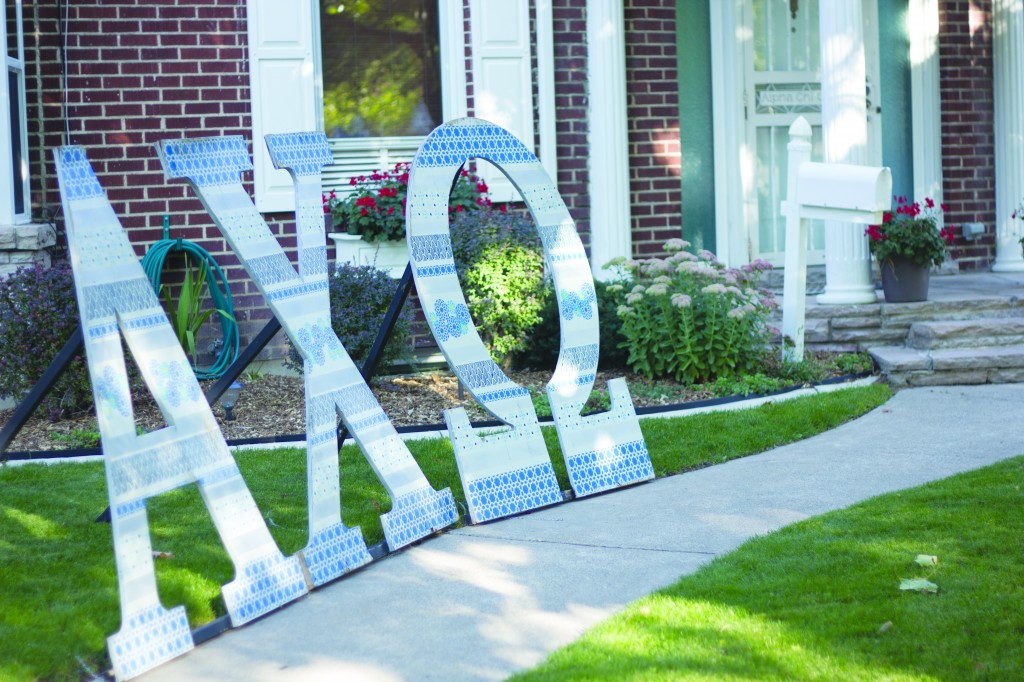 Alpha Chi Omega sorority displays its letters outside of the house. Thakary Minson photo