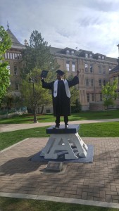 Many graduates lined up to have their photos taken on the iconic A by the quad.