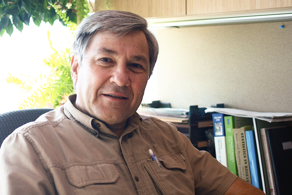 Dr. John Carmen discusses his research in evolutionary biology in his office recently Photo by Tim Carpenter