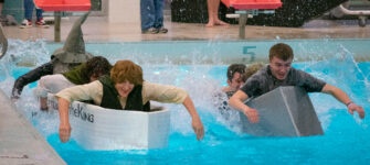 Cardboard boats sink and soar in Engineers Week tradition
